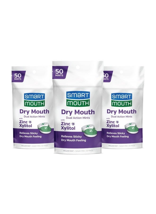SmartMouth - SmartMouth Dry Mouth Dual-Action Mints - Sugar-Free Breath Mints - 50 Count, 3 Pack, Mellow Mint - Image 1