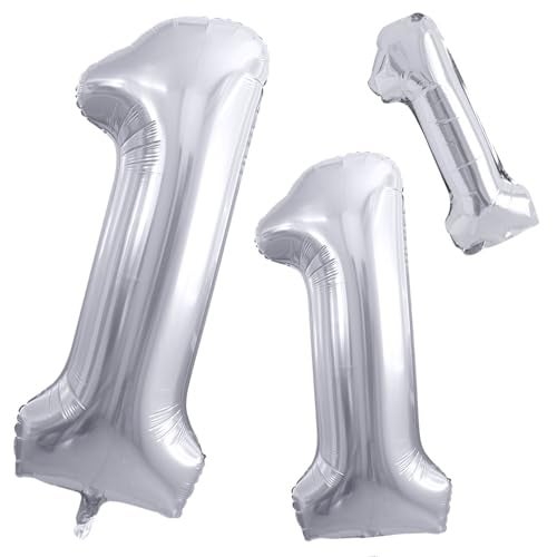 GOER Silver Number 1 Foil Balloons,Huge Number Balloons for 1st 11st Birthday Party Supplies Anniversary Decorations(3 pcs,42 inch,32 inc,16inch) - Image 1