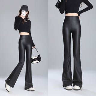fleece-lined Leather Pants Outer Wear Autumn and Winter Thickened High Waist Flared Pants Slimming Casual Floor Trousers 2024 New Arrival Micro-pants Black [with back pocket]] - pzsku/ZB884D4D24C54837E57D8Z/45/1750436106/46344184-7e22-4879-8a5c-b01a7484d840