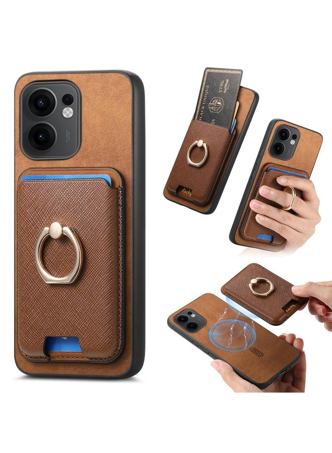 erorex Case For OPPO Reno13 F Retro Cross Leather Ring Vertical Insert Card Bag MagSafe Phone Case - Image 1