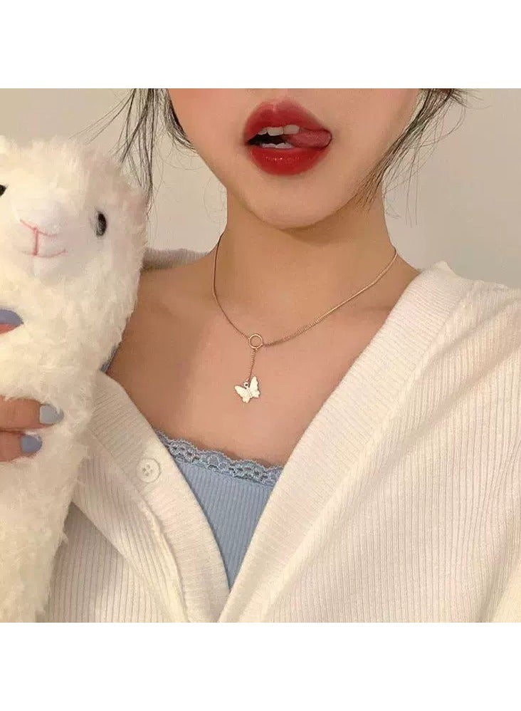 Goolsky Cute Butterfly Pendant Necklace – Sweet Fairycore Circle Choker for Girls | Minimalist Collarbone Chain  - Image 1