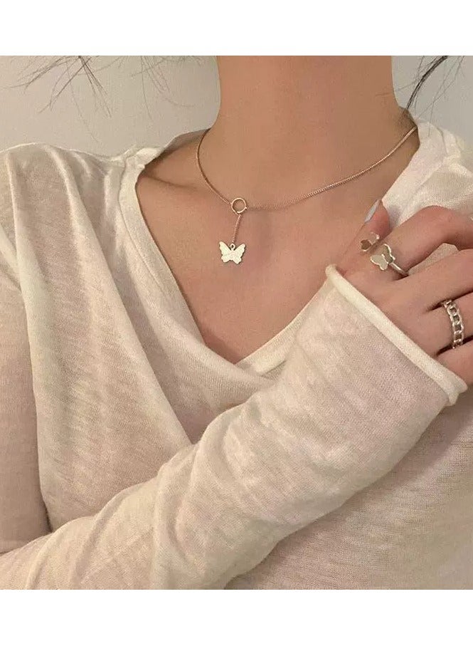 Goolsky Cute Butterfly Pendant Necklace – Sweet Fairycore Circle Choker for Girls | Minimalist Collarbone Chain  - Image 3