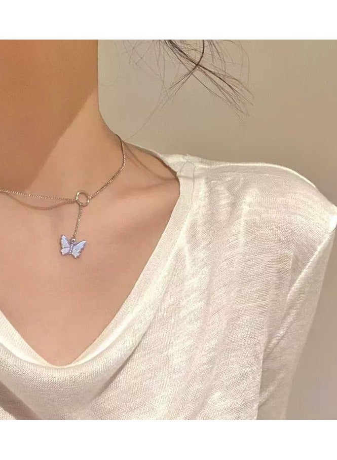 Goolsky Cute Butterfly Pendant Necklace – Sweet Fairycore Circle Choker for Girls | Minimalist Collarbone Chain  - Image 4
