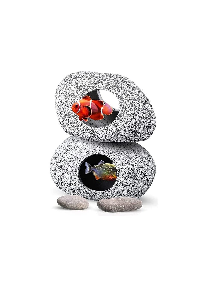 Barakah Stackable Aquarium Decoration Rock Caves, Betta Cave Hideaway Tunnel for Territorial Fish, Shrimp Cichlid Hiding Breeding Spa wning,Hideout Decor 2PCS - Image 1