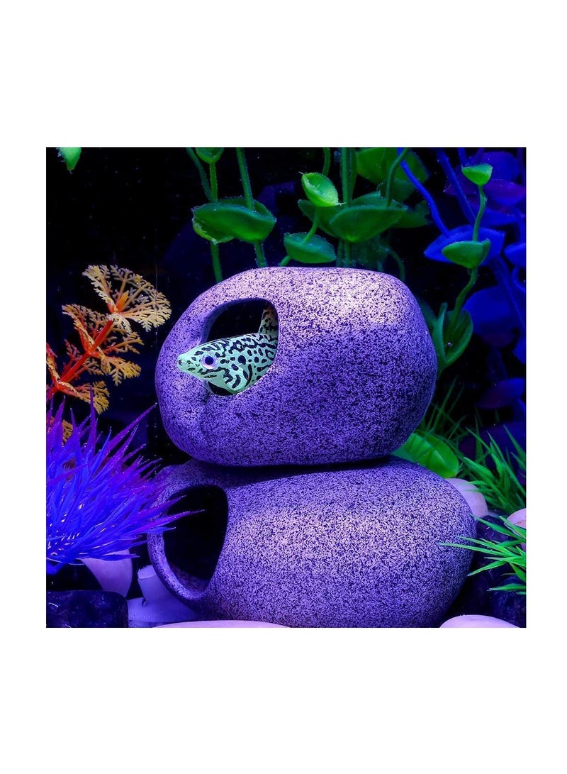 Barakah Stackable Aquarium Decoration Rock Caves, Betta Cave Hideaway Tunnel for Territorial Fish, Shrimp Cichlid Hiding Breeding Spa wning,Hideout Decor 2PCS - Image 3