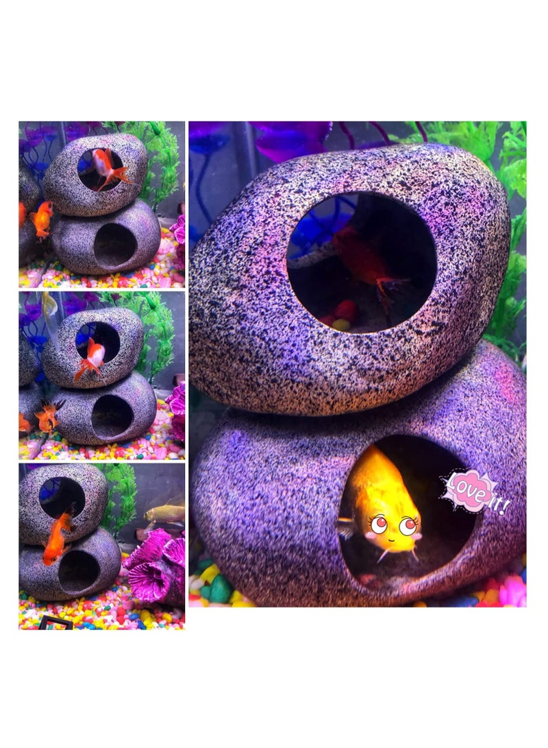 Barakah Stackable Aquarium Decoration Rock Caves, Betta Cave Hideaway Tunnel for Territorial Fish, Shrimp Cichlid Hiding Breeding Spa wning,Hideout Decor 2PCS - Image 5