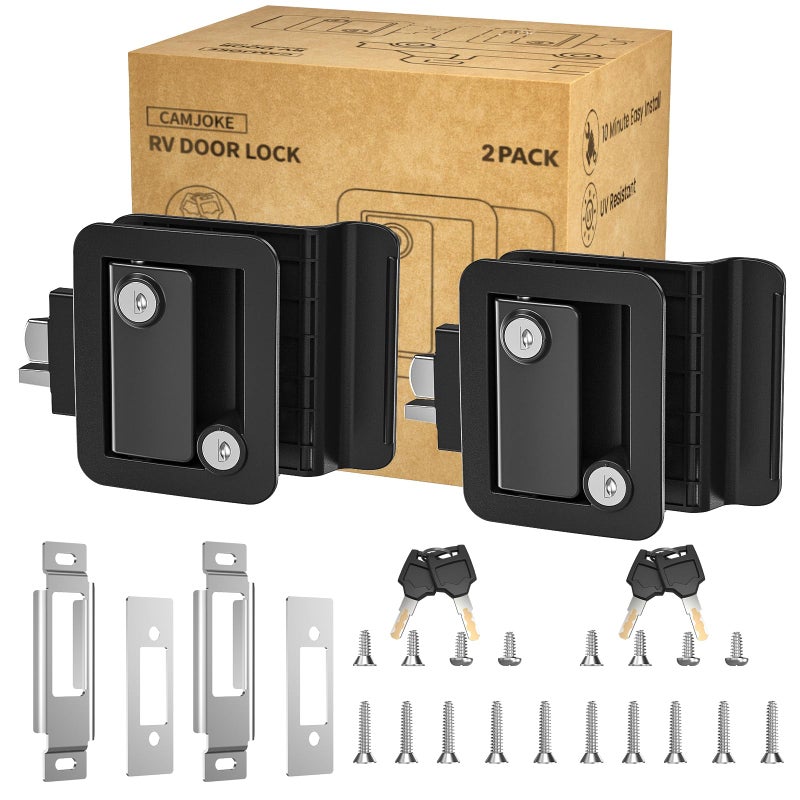 CAMJOKE RV Door Lock for Travel Trailers with Paddle Deadbolt Camper Entry Door Latch RV Lock Replacement Kit with 4 Keys for Cargo Hauler Horse Trailer Truck 2 Locks with Different Keys - Image 2