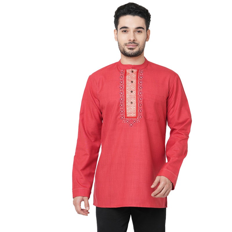 ARCHATTIRE Men’s Red Polycotton Full Sleeve Kurta - Image 1