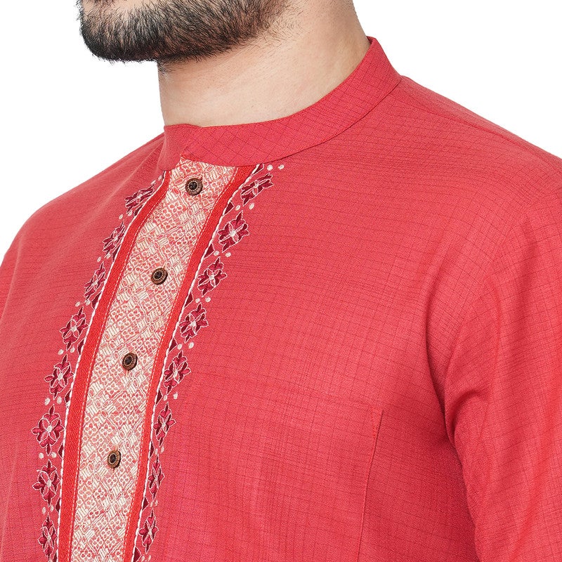 ARCHATTIRE Men’s Red Polycotton Full Sleeve Kurta - Image 4