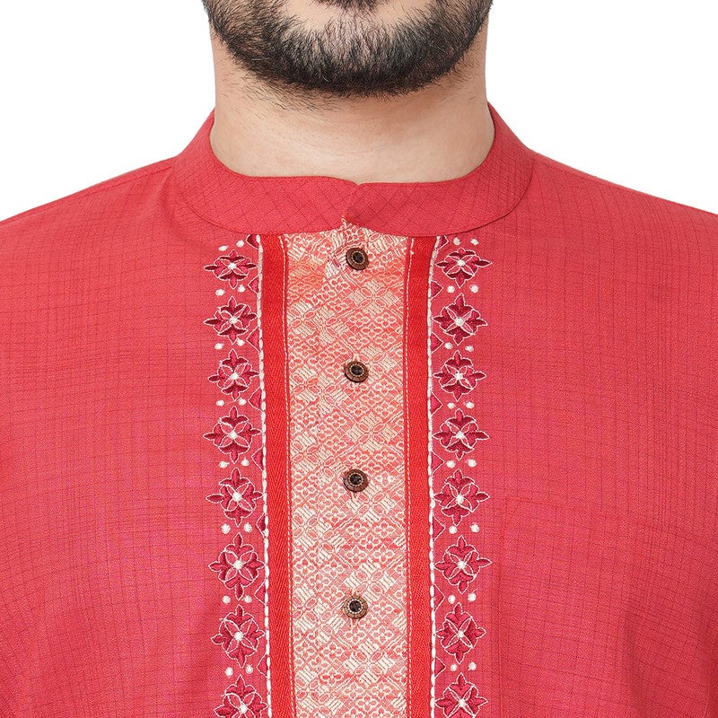 ARCHATTIRE Men’s Red Polycotton Full Sleeve Kurta - Image 3