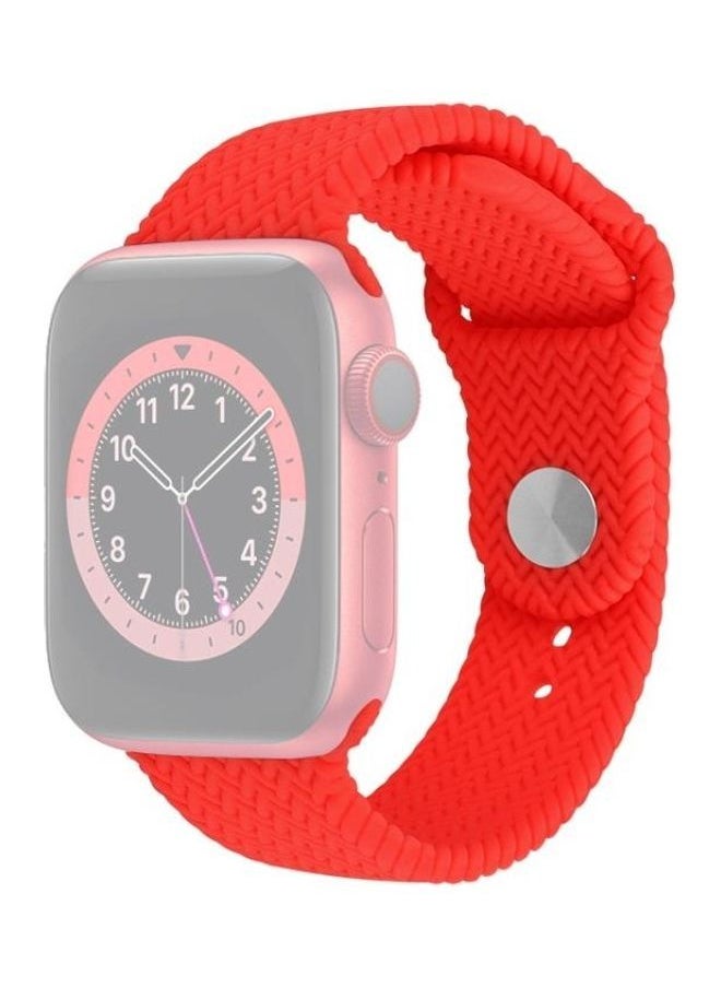 NIBEMINENT - Woven Pattern Silicone Snap Watchband For Apple Watch Series 1/2/3/4/5/6/7/SE 38-40-41mm Red - Image 1