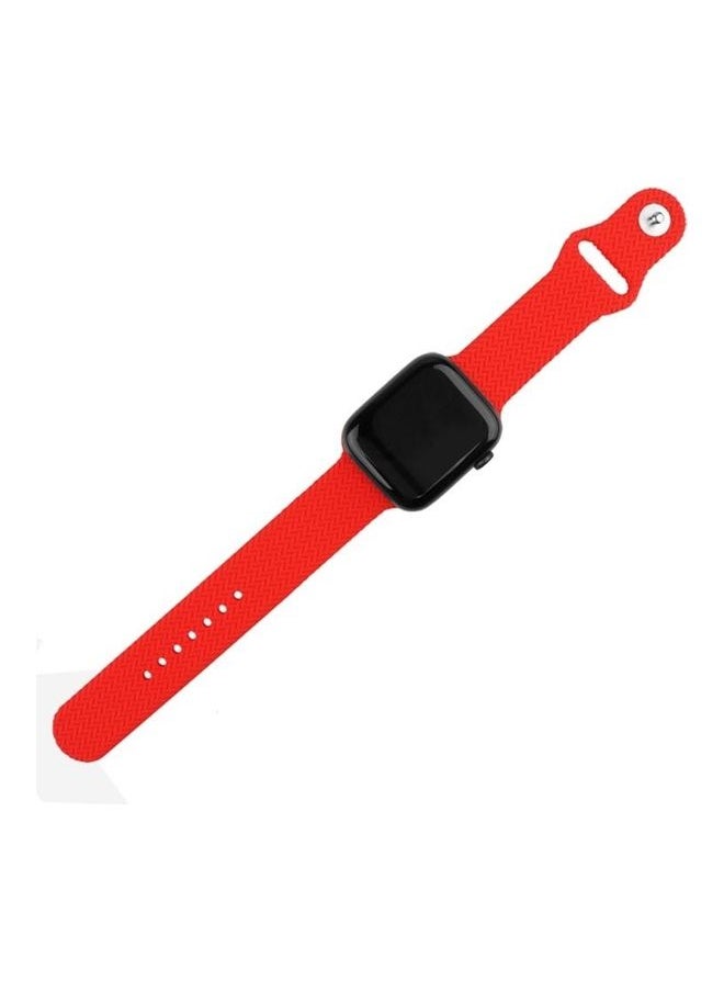 NIBEMINENT - Woven Pattern Silicone Snap Watchband For Apple Watch Series 1/2/3/4/5/6/7/SE 38-40-41mm Red - Image 1
