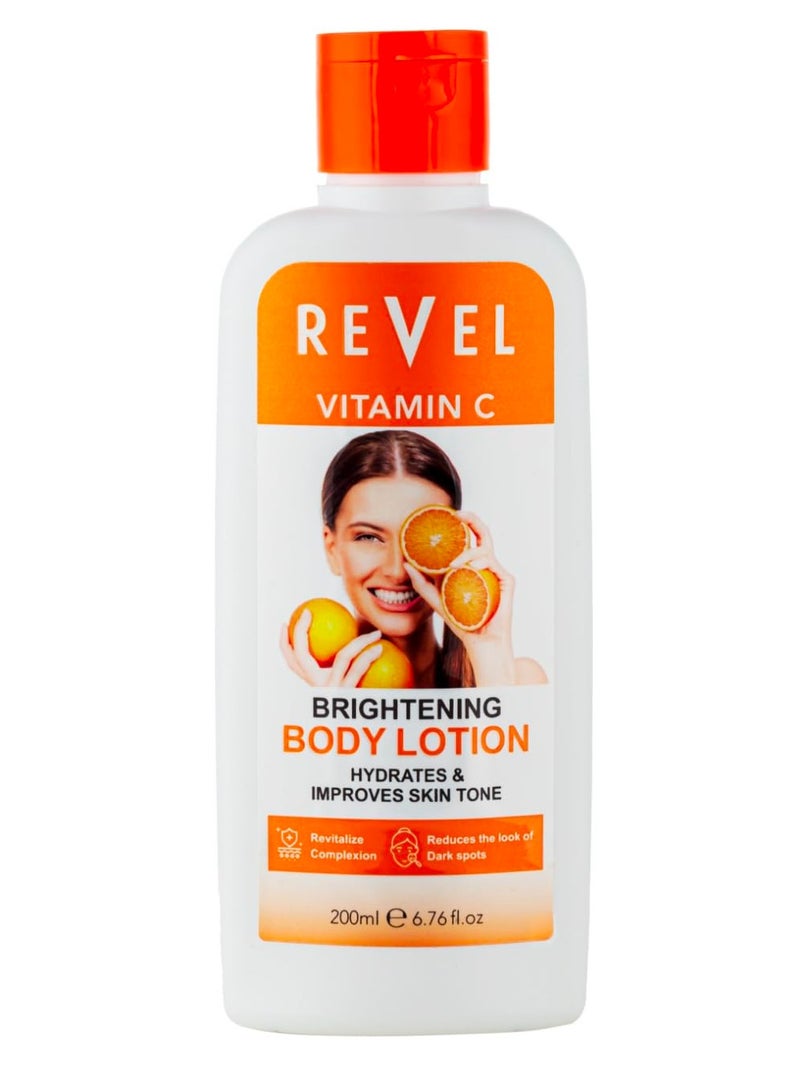 Revel Glow Natural Vitamin C Body Lotion For Unisex 200ml, Orange, Intense Hydration, Improves Skin Tone & Texture, Reduce Dark Spot, Skin Care, bodylotion, fairness, Hand and Body Cream, beauty