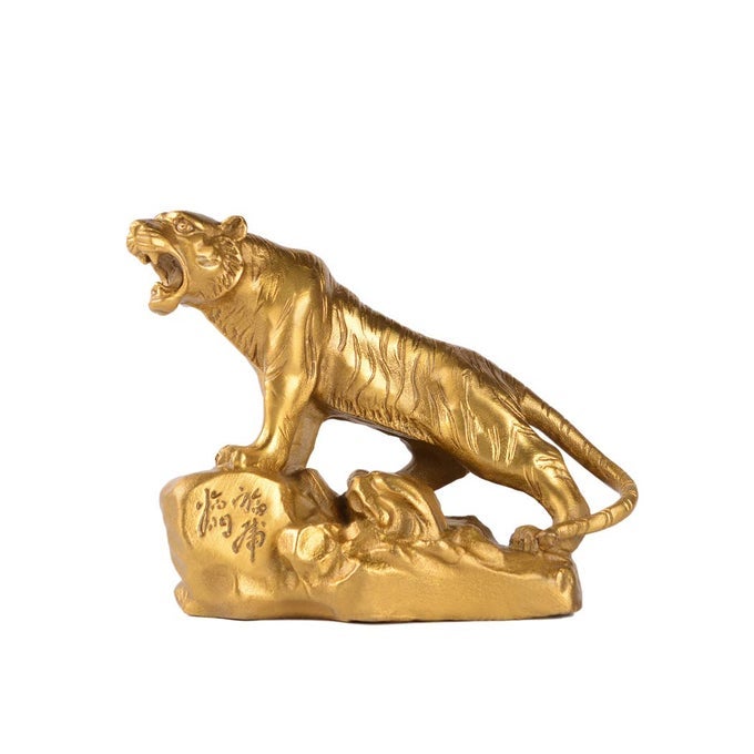 CHINESE FENGSHUI HANDMADE BRASS LUCKY TIGER STATUES ATTRACT WEALTH DESKTOP FIGURINE HOME DECOR HOUSEWARMING CONGRATULATORY GIFT ZD047