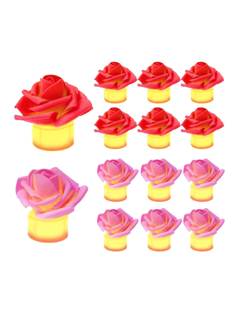 Excefore Artificial Rose Tea Light, 12 Pcs Valentine's Day Rose Petals Flameless LED Candle Lights, Votive Candles Lights, for Romantic Night, Valentine's Day, Wedding Anniversary or Table Décor - Image 1