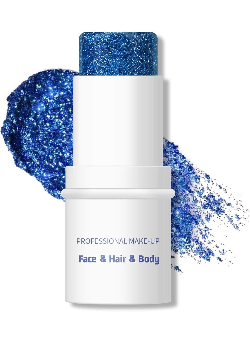 KYDA KYDA Body Glitter Stick, Chunky Glitter Gel for Face Body Hair, Sparkling Holographic Mermaid Sequins Paint, Lasting Multiuse Makeup Glitter Gel, Blue 