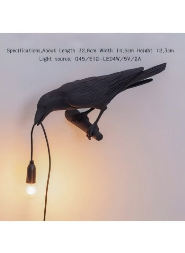 Lucky Bird Decorative Night Light, Crow Wall Lamp, Table Lamp, Home Furnishings, Bedroom Bedside, Living Room (Black, Left) - Image 2