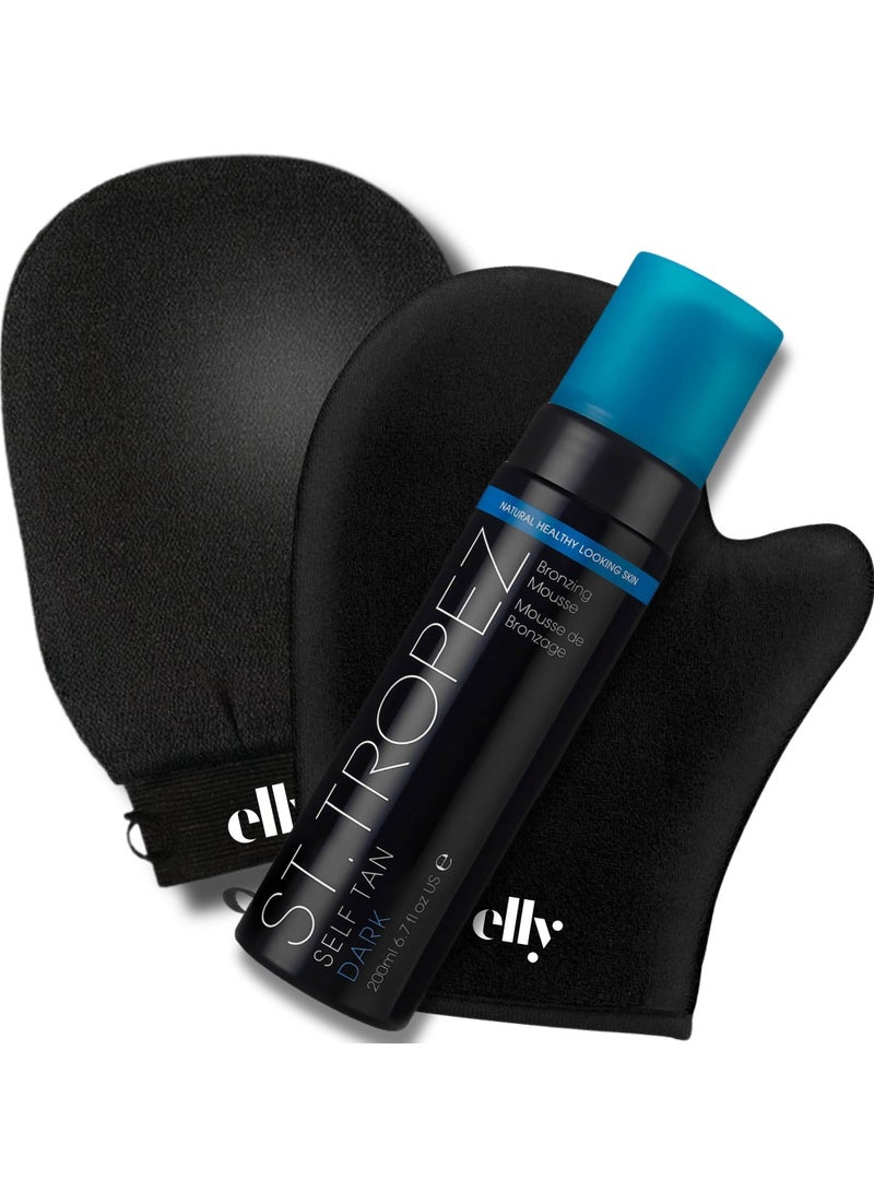 سانت تروبيز مجموعة تسمير موس سانت تروبيه الداكن - تتضمن قفازات إيلي للتقشير والتطبيق لبشرة متألقة خالية من العيوب. للنساء والرجال. - Image 1