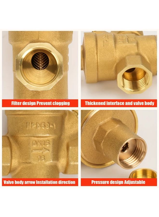 Brass Water Pressure Reducer With Gauge DN15 Half Inch Easy Adjust For Home Building Factory - Image 1