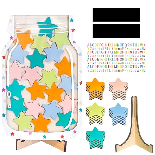 QOIUSO Personalized Star Reward Jar for Kids Magnetic Star Reward Jar for Classroom Reward System Home Chore and Responsibility Chart Mason Jar with Stars Kids Motivational Tool Classroom Must Haves - Image 1