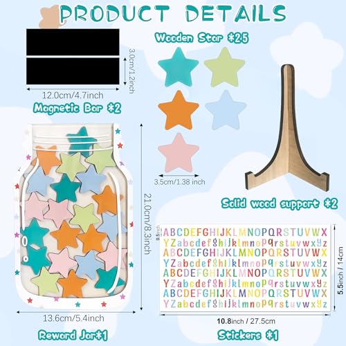 QOIUSO Personalized Star Reward Jar for Kids Magnetic Star Reward Jar for Classroom Reward System Home Chore and Responsibility Chart Mason Jar with Stars Kids Motivational Tool Classroom Must Haves - Image 3