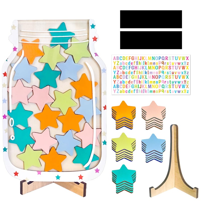 QOIUSO Personalized Star Reward Jar for Kids Magnetic Star Reward Jar for Classroom Reward System Home Chore and Responsibility Chart Mason Jar with Stars Kids Motivational Tool Classroom Must Haves - Image 2
