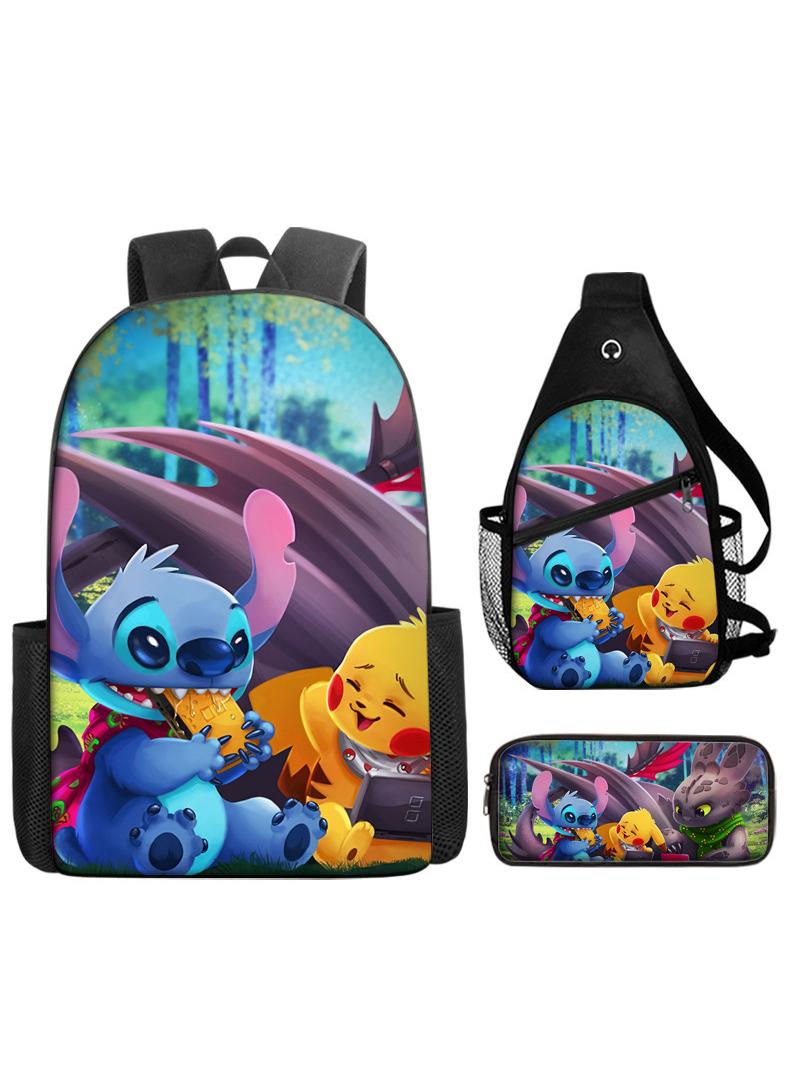 general 3-Piece Cartoon Stitch 3D Print Backpack Set - Image 1