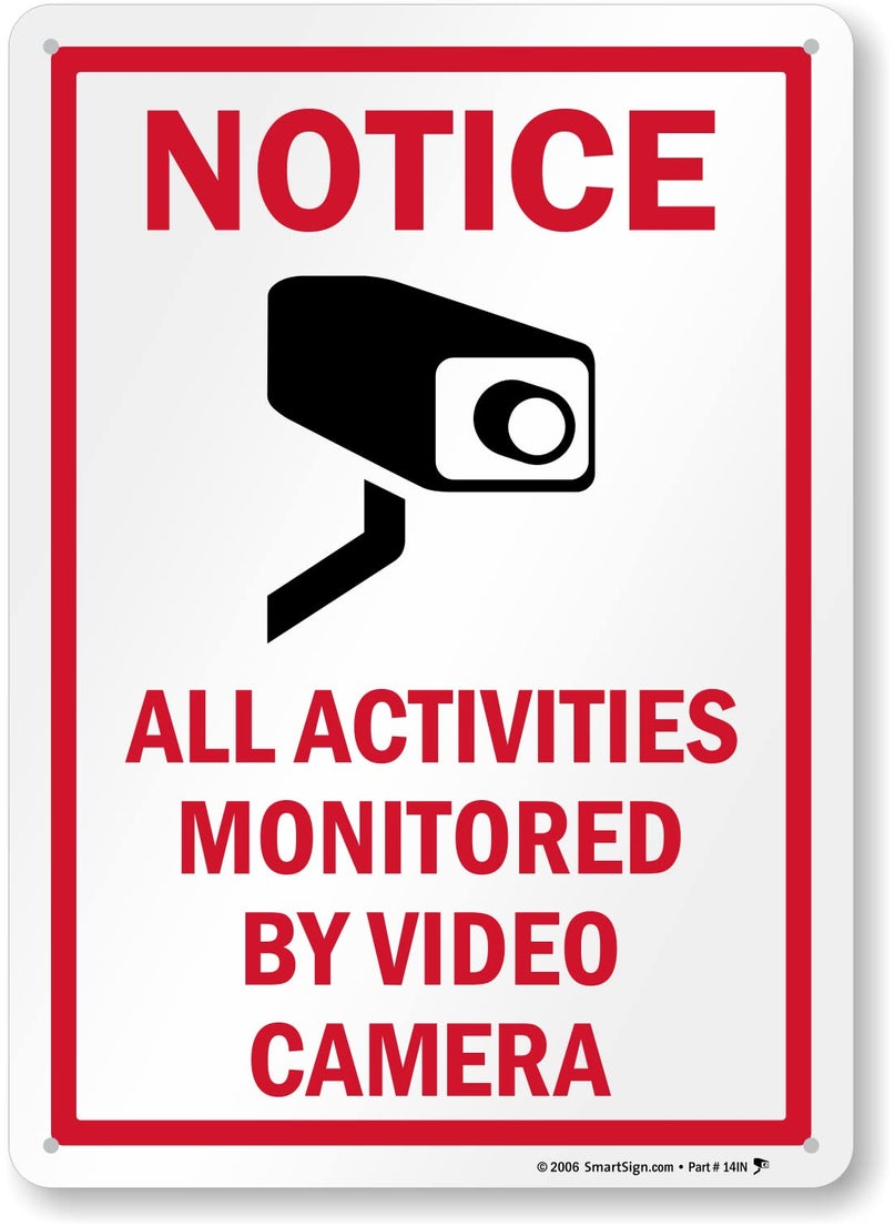 SmartSign SmartSign 14 x 10 inch Notice  All Activities Monitored By Video Camera Metal Sign 40 mil Laminated Rustproof Aluminum Red Black and White Made in USA  - Image 1