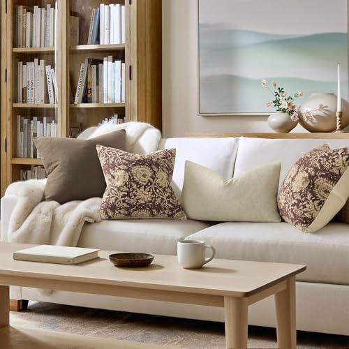 DKwizme Vintage Floral Print Throw Pillow Covers 18x18 Set of 2 Neutral Modern Farmhouse Pillowcases Accent Decorative Cushion Covers Boho Home Decor for Couch Sofa Chair Bed Living Room, Oxblood - Image 4