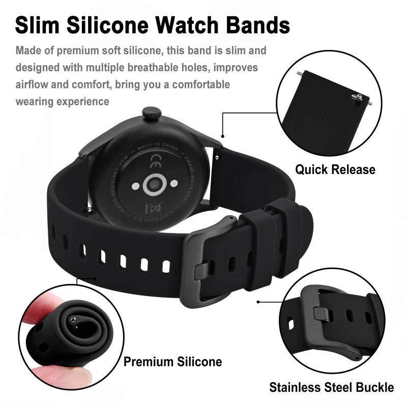 BISONSTRAP Silicone Watch Bands, Slim Watch Straps with Quick Release, 20mm, Black with Black Buckle - Image 4