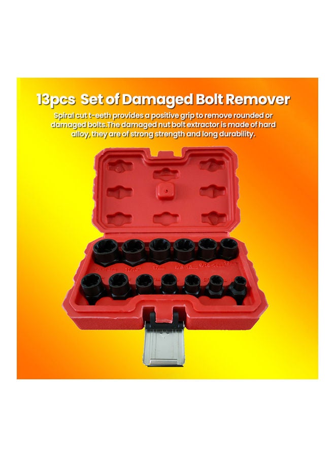 13-Piece Damaged Bolt Removal Socket Set Black 18.00X5.20X12.00cm  - Image 3