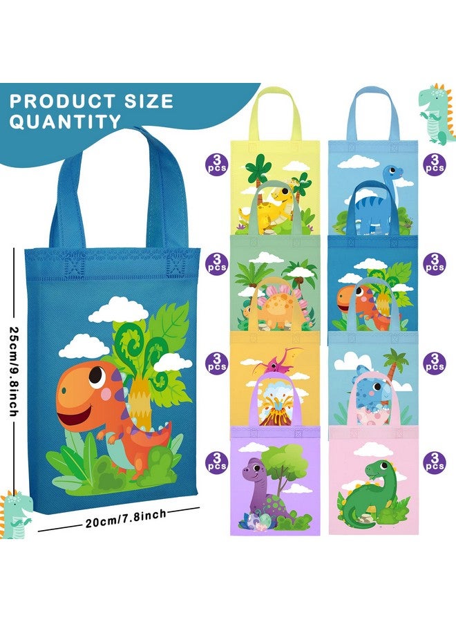 Ferraycle 24 Pcs Dinosaur Party Favor Bags With Handles Dinosaur Birthday Party Supplies Dino Non Woven Goodie Bags Reusable Dinosaur Gift Bag For Kids Boys Girls Candy Goody Bags Birthday Decoration (Cute) - Image 4
