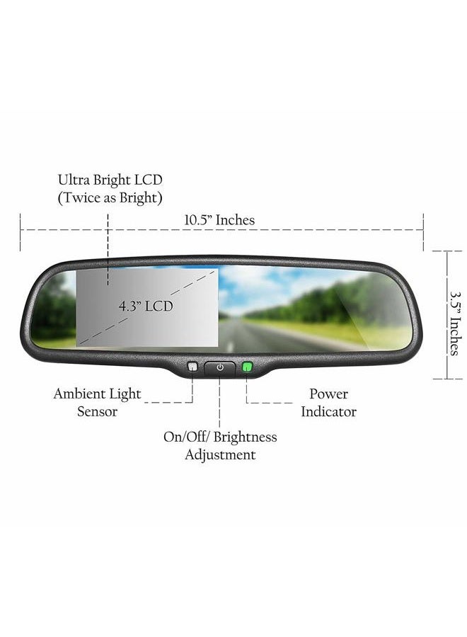 Master Tailgaters OEM Rear View Mirror with 4.3" Auto Adjusting Ultra Bright LCD with Dynamic Parking Lines - Universal Fit - Image 2