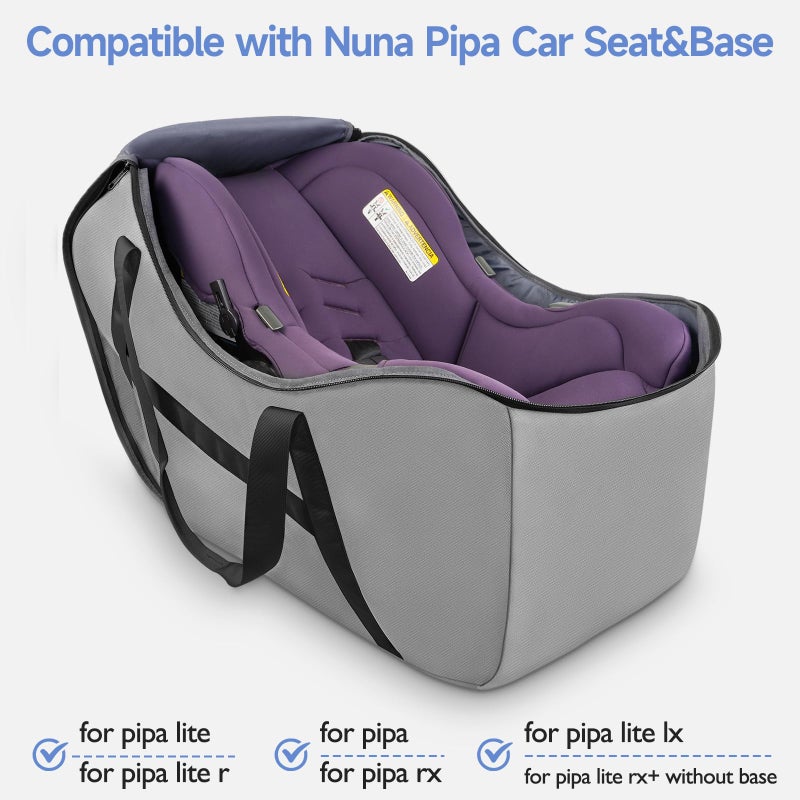 YOREPEK Infant Car Seat Travel Bag Compatible with UPPAbaby MESA V2 and Base,Fit for All Nuna Pipa Car Seat and Base, Padded Car Seat Bags for Air Travel, Carseat Cover for Airplane Travel, Grey - Image 3