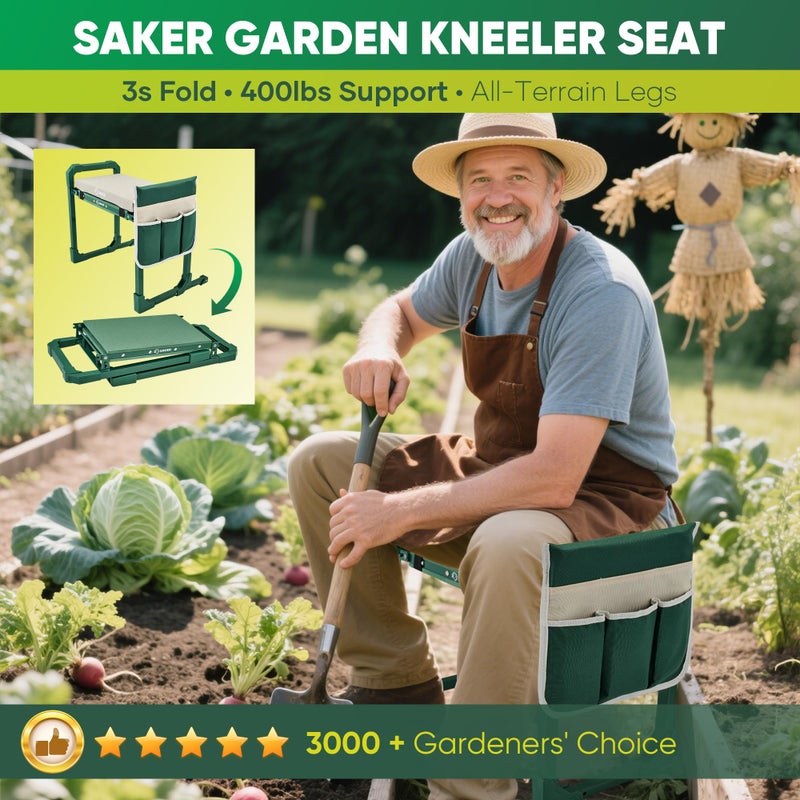 Saker Garden Kneeler and Seat Foldable Gardening Stool with Extendable Legs & Thickened Pad, Tool, Heavy Duty Support for Elderly, Gardening, Outdoor Use - Image 2