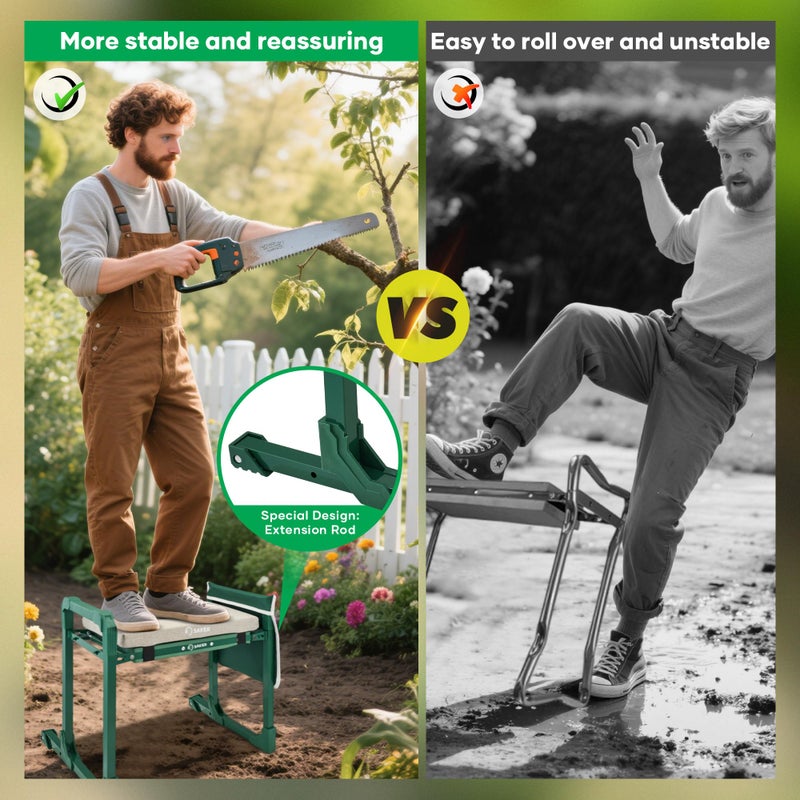 Saker Garden Kneeler and Seat Foldable Gardening Stool with Extendable Legs & Thickened Pad, Tool, Heavy Duty Support for Elderly, Gardening, Outdoor Use - Image 3