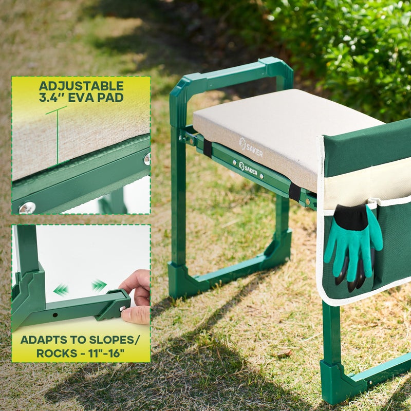 Saker Garden Kneeler and Seat Foldable Gardening Stool with Extendable Legs & Thickened Pad, Tool, Heavy Duty Support for Elderly, Gardening, Outdoor Use - Image 4