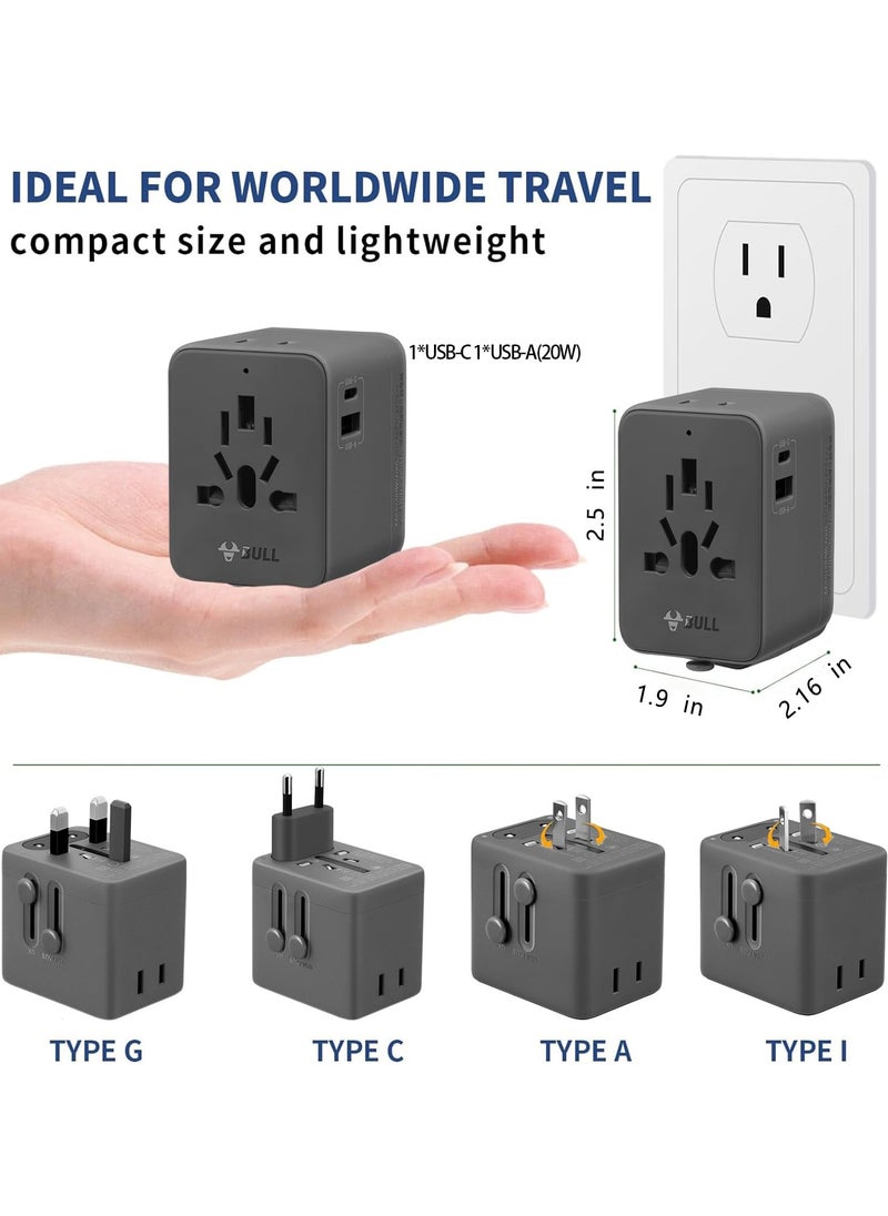 بول - محول سفر عالمي، محول قابس دولي يوفر طاقة ذكية 6 أمبير، منافذ USB-CA 3 أمبير/5 فولت، منافذ تيار متردد متعددة، محول قابس طاقة شامل، شاحن عالمي للاتحاد الأوروبي والولايات المتحدة والمملكة المتحدة وأستراليا وأكثر من 200 دولة (20 وات - 1 أمبير) - Image 1