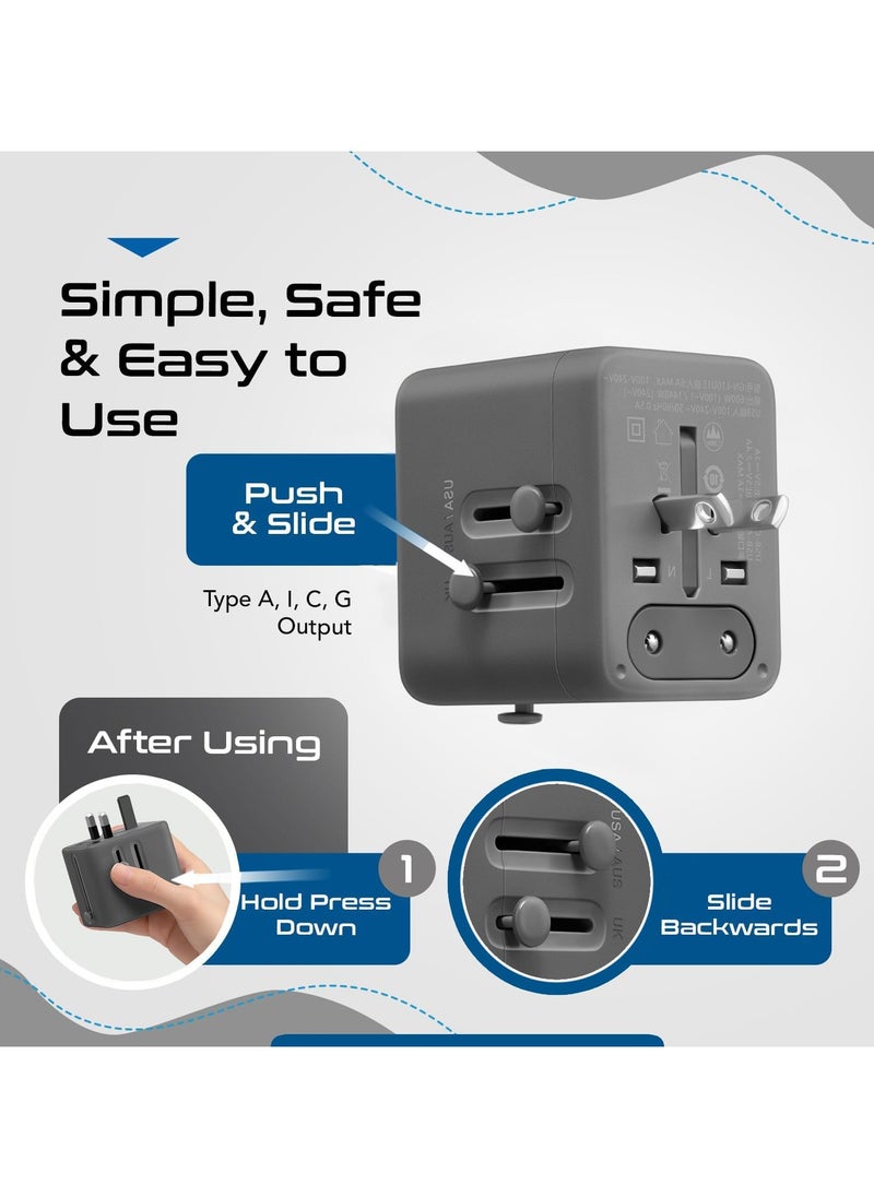 بول - محول سفر عالمي، محول قابس دولي يوفر طاقة ذكية 6 أمبير، منافذ USB-CA 3 أمبير/5 فولت، منافذ تيار متردد متعددة، محول قابس طاقة شامل، شاحن عالمي للاتحاد الأوروبي والولايات المتحدة والمملكة المتحدة وأستراليا وأكثر من 200 دولة (20 وات - 1 أمبير) - Image 1