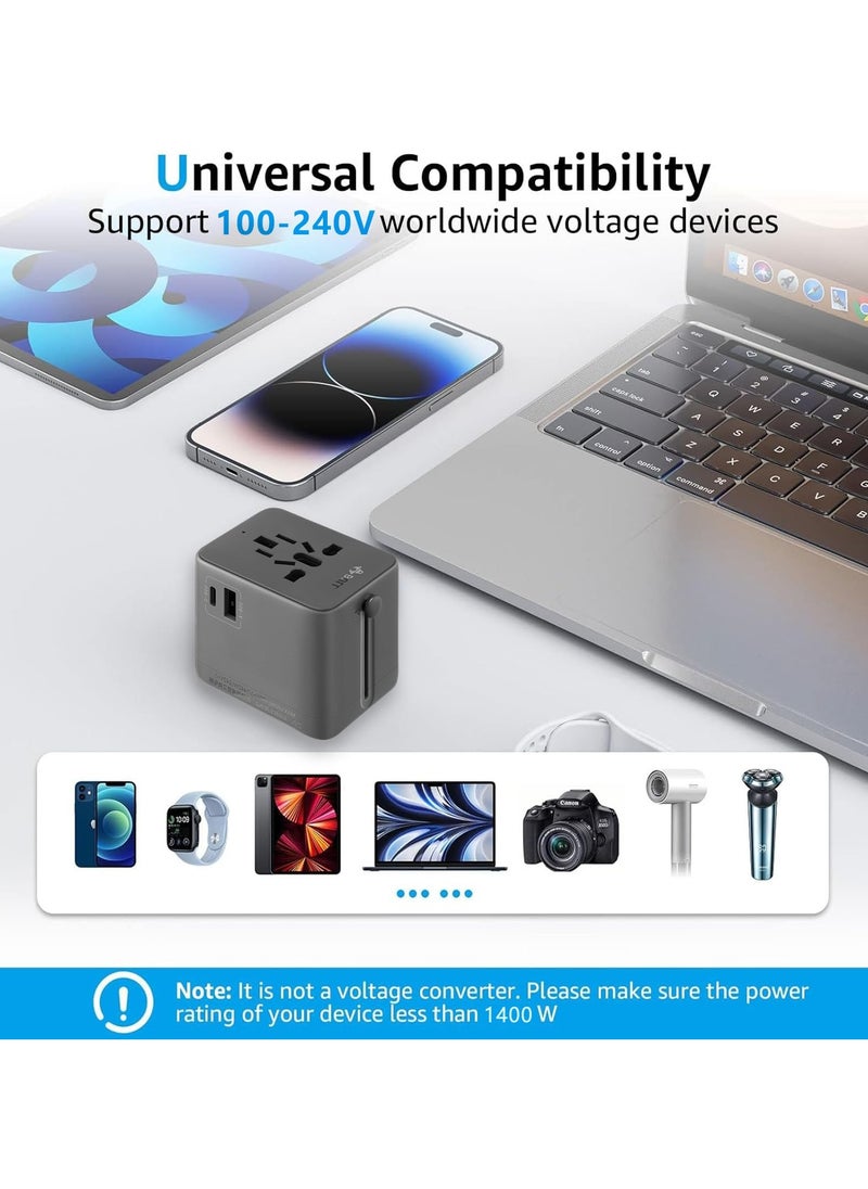 بول - محول سفر عالمي، محول قابس دولي يوفر طاقة ذكية 6 أمبير، منافذ USB-CA 3 أمبير/5 فولت، منافذ تيار متردد متعددة، محول قابس طاقة شامل، شاحن عالمي للاتحاد الأوروبي والولايات المتحدة والمملكة المتحدة وأستراليا وأكثر من 200 دولة (20 وات - 1 أمبير) - Image 1