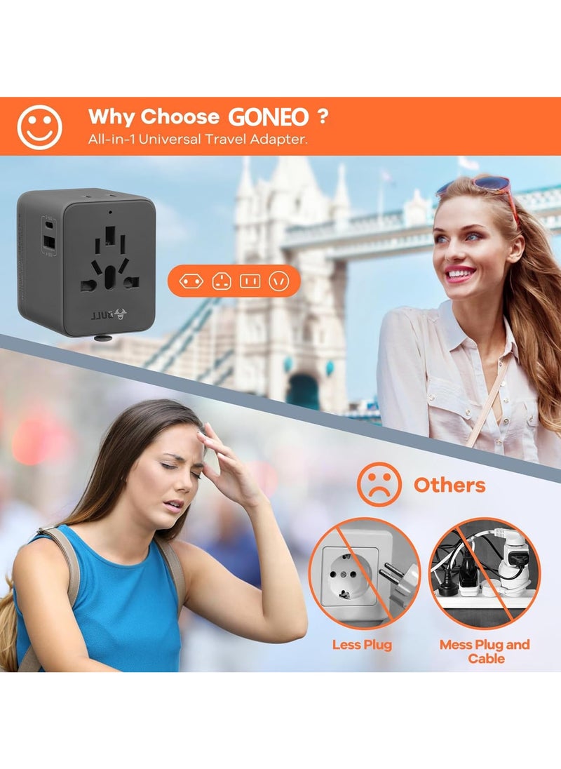 بول - محول سفر عالمي، محول قابس دولي يوفر طاقة ذكية 6 أمبير، منافذ USB-CA 3 أمبير/5 فولت، منافذ تيار متردد متعددة، محول قابس طاقة شامل، شاحن عالمي للاتحاد الأوروبي والولايات المتحدة والمملكة المتحدة وأستراليا وأكثر من 200 دولة (20 وات - 1 أمبير) - Image 1
