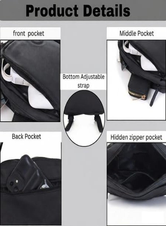 MENSCH Crossbody Bag with Multiple Pockets | Adjustable Strap | Front, Middle, Back, Hidden Zipper Compartments | Perfect for Women (Black) - Image 2