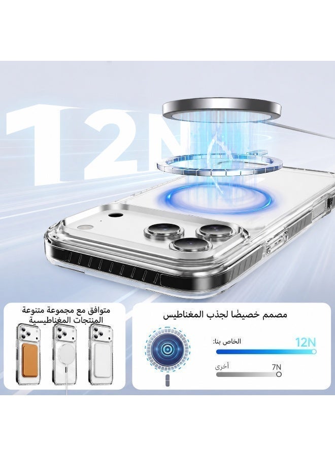 كفر شفاف مغناطيسي متوافق مع MagSafe لهاتف آيفون 16 برو ماكس – حماية ضد الصدمات والخدوش مع مغناطيس N52 قوي - Image 3
