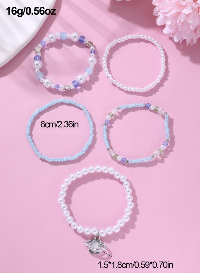 Take Two Pack of 5 - Girls Multi-Color Beaded Bracelets with Planet and Star Charms - Image 4
