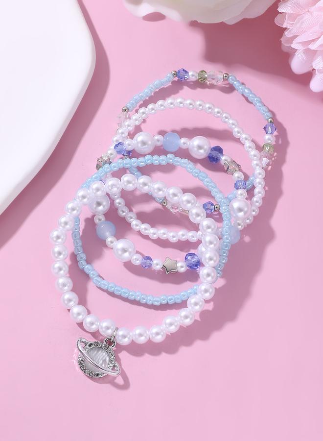 Take Two Pack of 5 - Girls Multi-Color Beaded Bracelets with Planet and Star Charms - Image 3