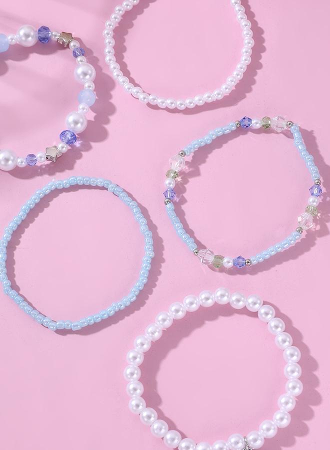 Take Two Pack of 5 - Girls Multi-Color Beaded Bracelets with Planet and Star Charms - Image 2