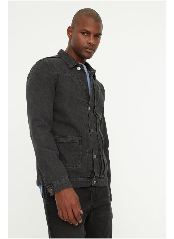 trendyol - Gray Men's Ribbed Denim Jacket - Image 1