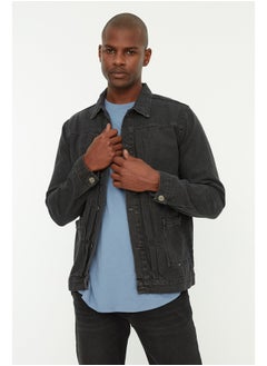 Gray Men's Ribbed Denim Jacket