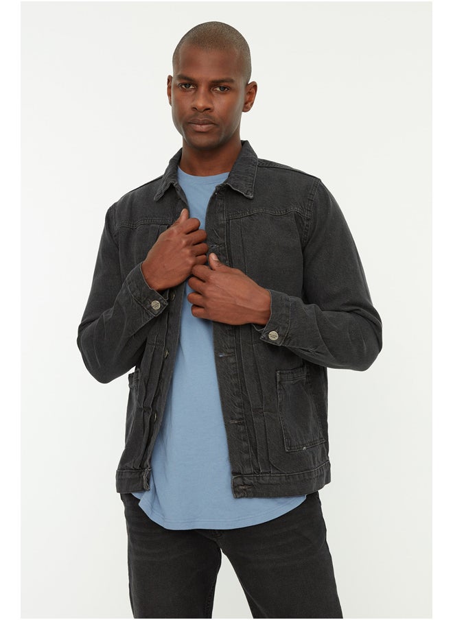 trendyol - Gray Men's Ribbed Denim Jacket - Image 1