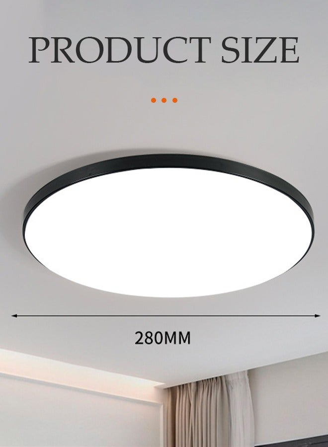 DUNISO LED ceiling light, waterproof PP plastic corridor light, modern ceiling light, dustproof, moisture proof, insect proof, 6500K, 24W, suitable for corridors, living rooms, bedrooms, kitchens,black  - Image 2